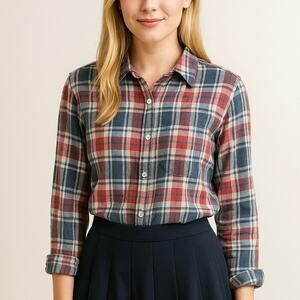 Rails Wyatt Indigo Melange Rose Plaid Button Up Shirt Women Small 100 Cotton